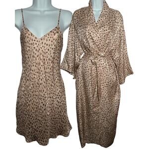 Vintage Silk Leopard Jacquard Slip Dress & Robe Set Womens M Medium